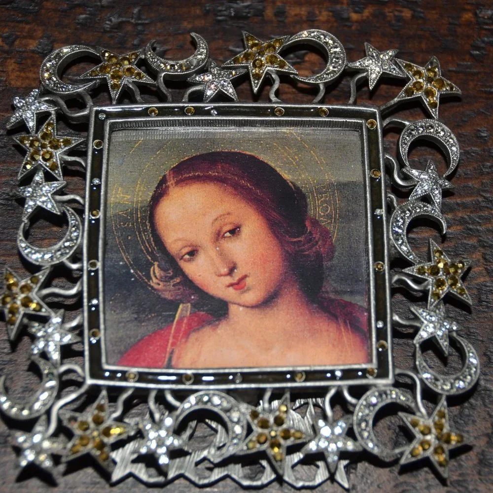 RARE 2000 JAY STRONGWATER MOON STARS LUNA GOLD SILVER CRYSTAL ENAMEL PHOTO FRAME